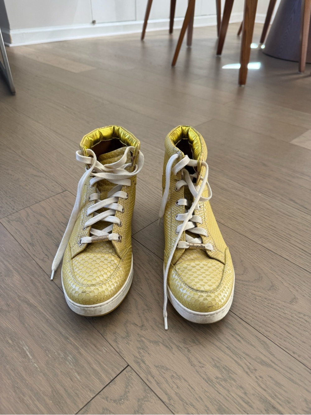 Jimmy Choo Yellow Textured High-Top Sneakers